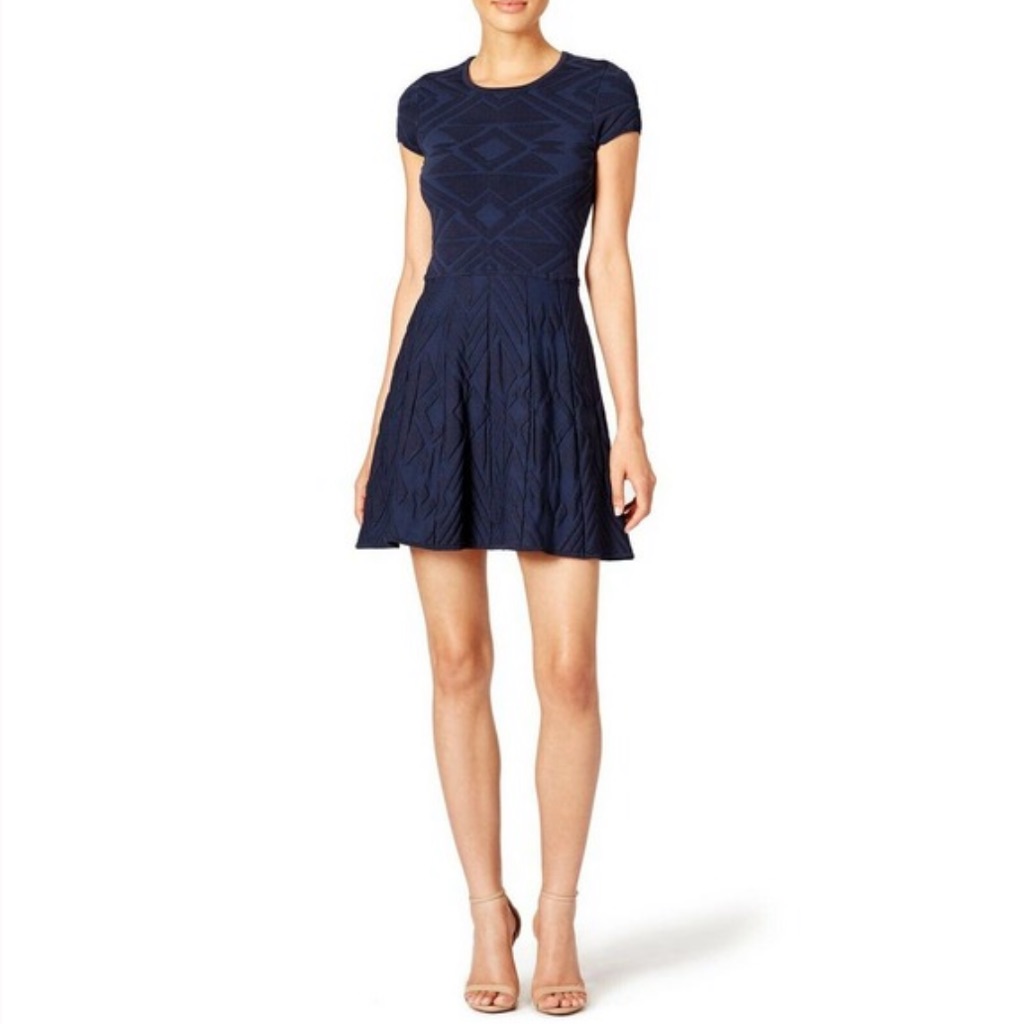 Parker Fit And Flare Navy Blue Cap Sleeve A-Line Dress. Size Small